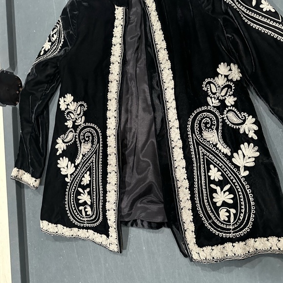 Free People Black and Cream Embroidered Trench Coat - Picture 7 of 8